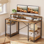 55 Inch Dual Monitor Computer Desk with Adjustable Shelves