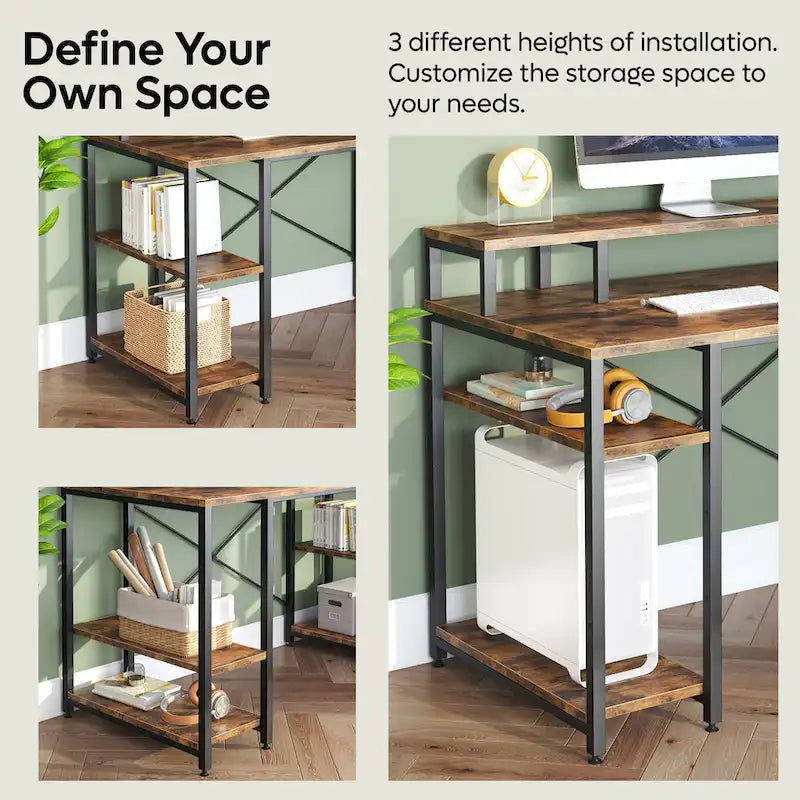 55 Inch Dual Monitor Computer Desk with Adjustable Shelves