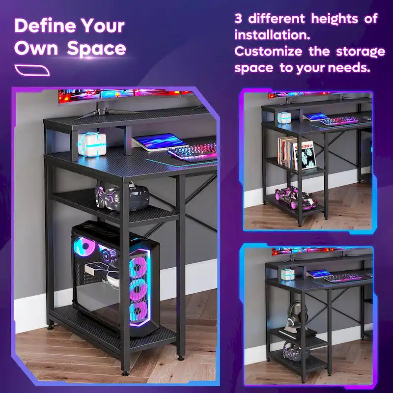 55 Inch Dual Monitor Computer Desk with Adjustable Shelves