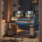 55 Inch Dual Monitor Computer Desk with Adjustable Shelves