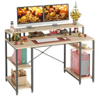 55 Inch Dual Monitor Computer Desk with Adjustable Shelves