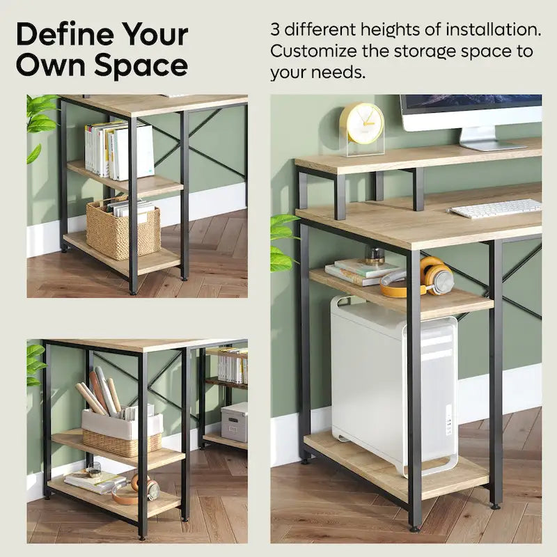 55 Inch Dual Monitor Computer Desk with Adjustable Shelves