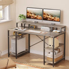 55 Inch Dual Monitor Computer Desk with Adjustable Shelves