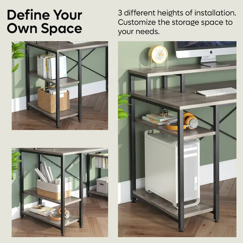 55 Inch Dual Monitor Computer Desk with Adjustable Shelves