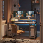 55 Inch Dual Monitor Computer Desk with Adjustable Shelves