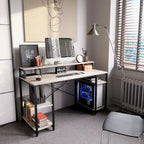 55 Inch Dual Monitor Computer Desk with Adjustable Shelves