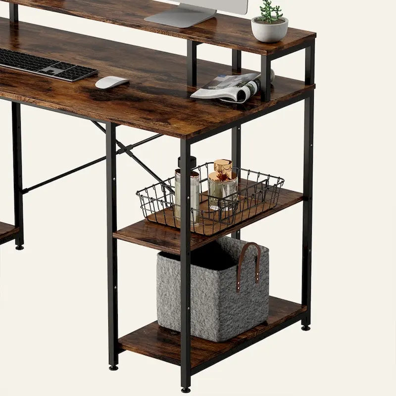 55 Inch Dual Monitor Computer Desk with Adjustable Shelves
