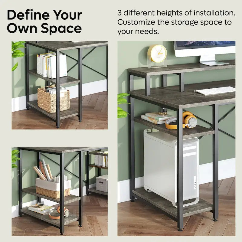 55 Inch Dual Monitor Computer Desk with Adjustable Shelves