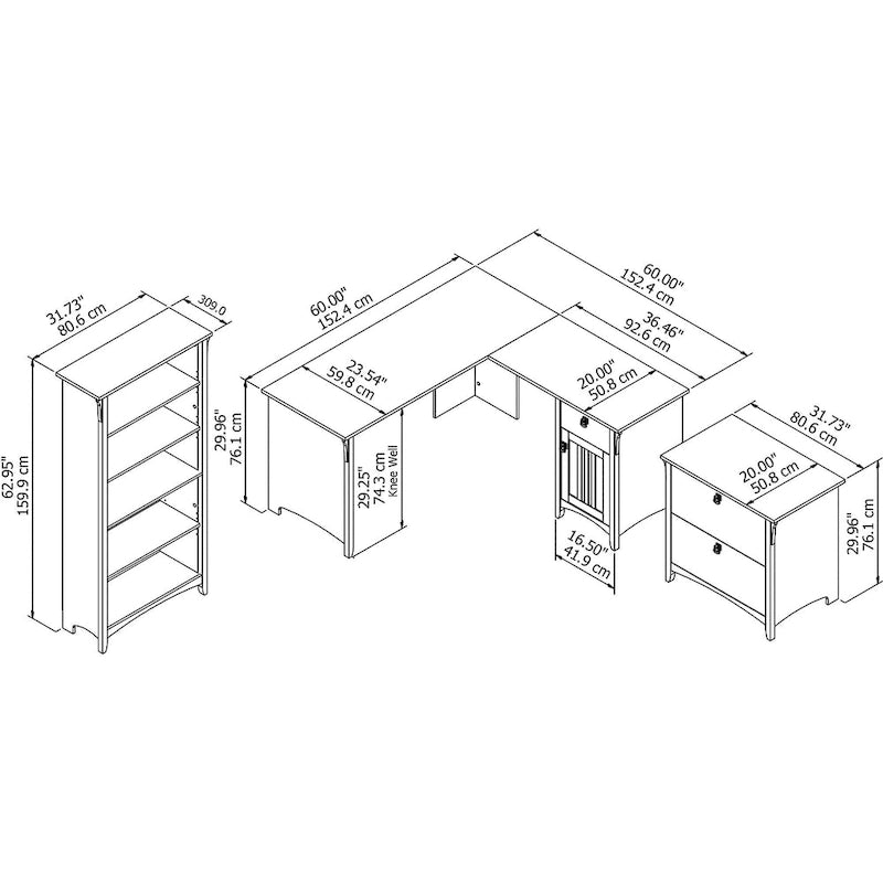Antique White L-shaped Desk Set