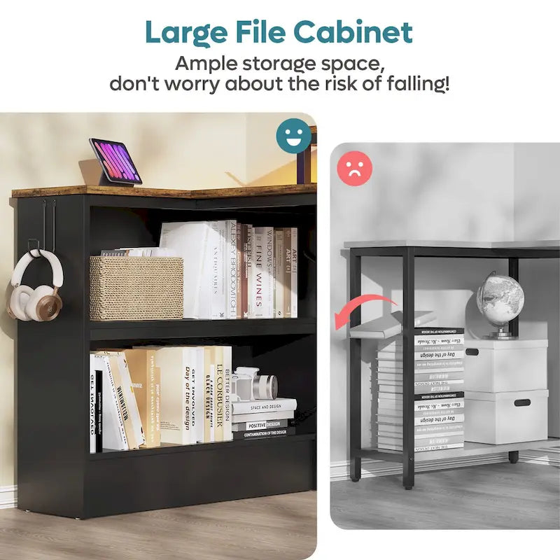 42 Gaming Desk Reversible L Shaped Desk with LED Monitor Stand Storage Shelves and Bag