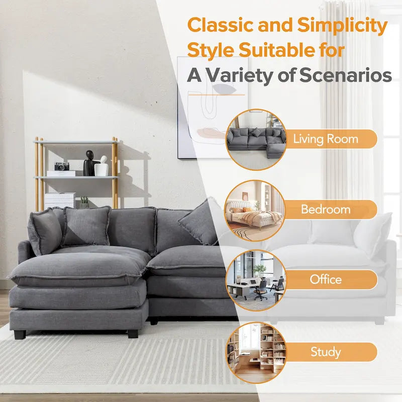 112.2 L-Shape Chenille Upholstered Sofa for Living Room Modern Luxury Sofa Couch with Ottoman, 5 Pillows, Beige