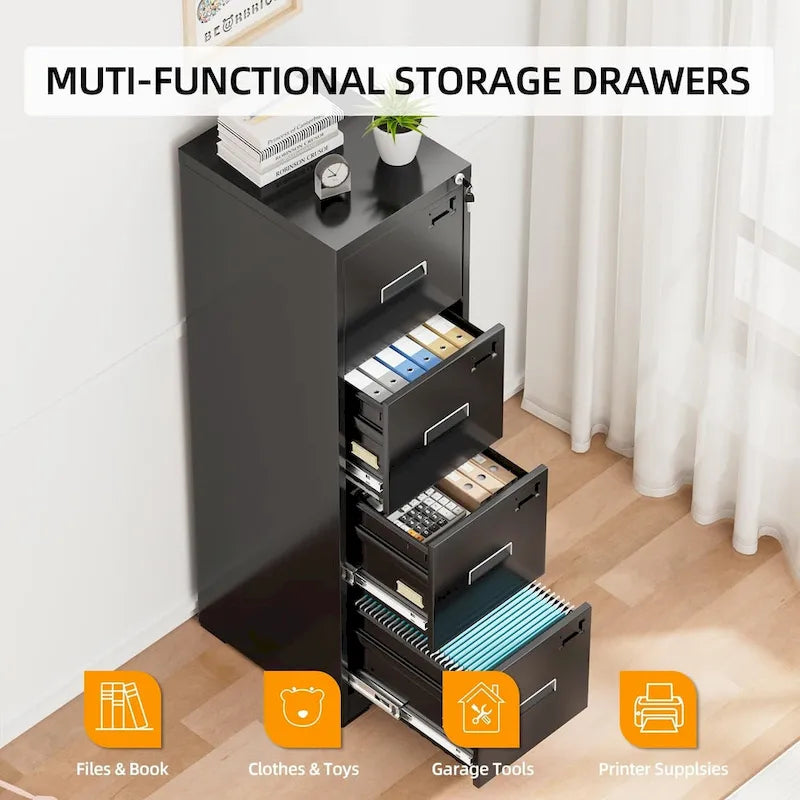 18 Deep 4 Drawers Vertical Metal Locking File Cabinet with with 4 Adjustable Hanging Frame for Home Office