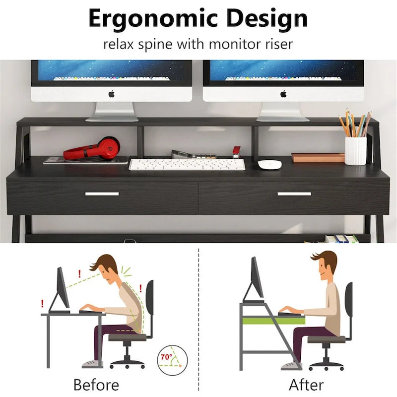 47 inch Computer Desk with Drawers, Office Writing Desk with Shelves