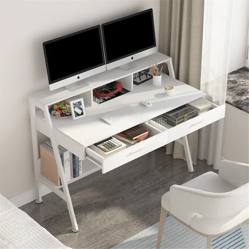 47 inch Computer Desk with Drawers, Office Writing Desk with Shelves