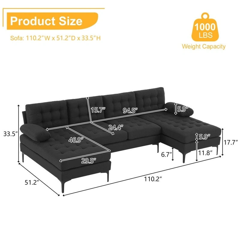 110 4-Seat U-Shaped Upholstered Sectional Sofa