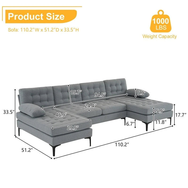 110 4-Seat U-Shaped Upholstered Sectional Sofa