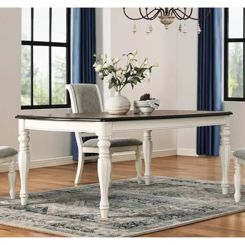 Furniture Belleza French Country Dining Table, Antique White and Weathered Oak Finish