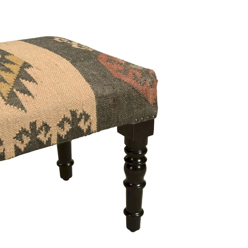 47 Multicolored Southwestern Style Rectangular Bench with Wooden Legs