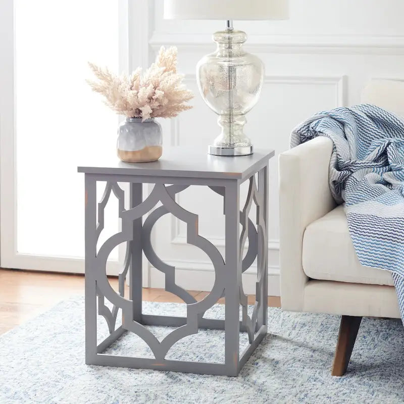 Trellis Silver Leaf End Table. - 19 W x 19 D x 23 H - 19Wx19Dx23H