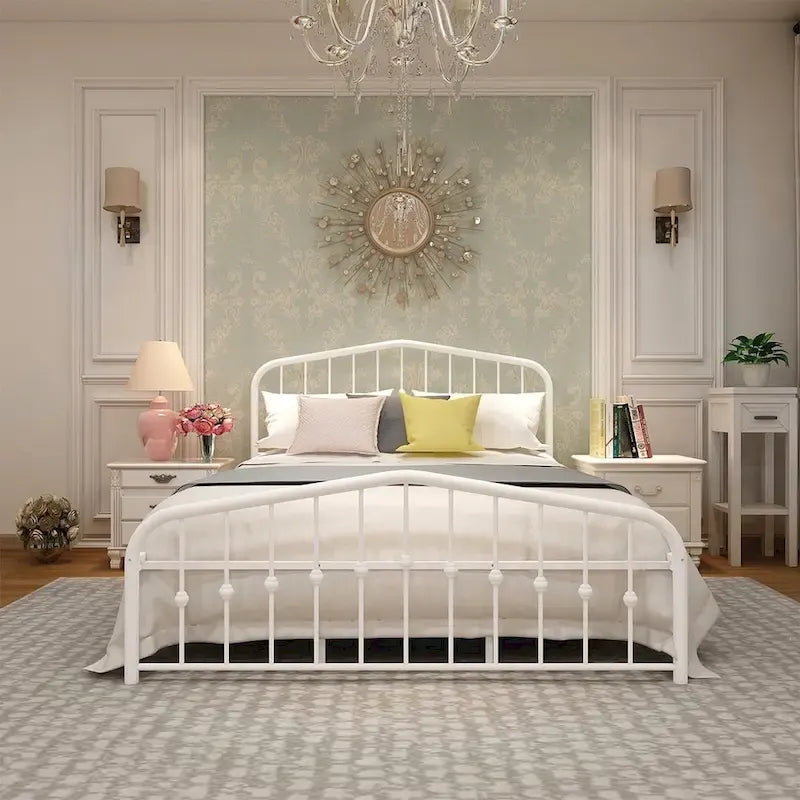  Platform Metal Bed Frame with Headboard, Iron Slat Support