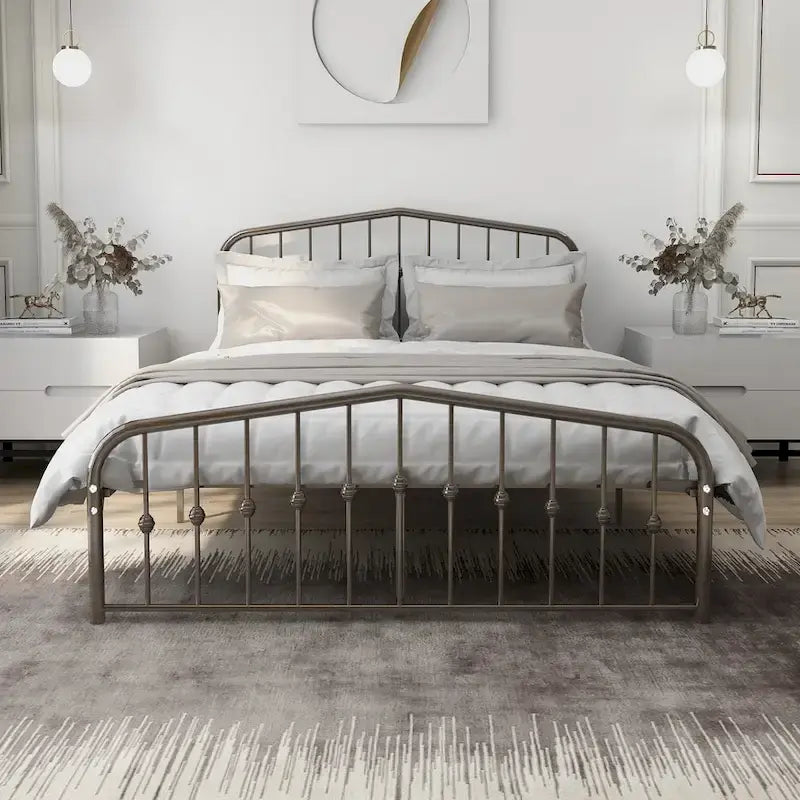 Platform Metal Bed Frame with Headboard, Iron Slat Support