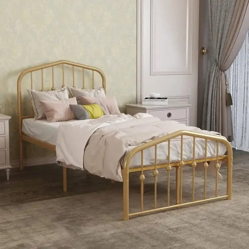 Platform Metal Bed Frame with Headboard, Iron Slat Support