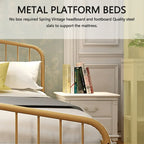 Platform Metal Bed Frame with Headboard, Iron Slat Support