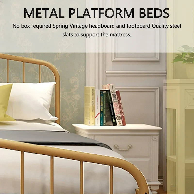 Platform Metal Bed Frame with Headboard, Iron Slat Support