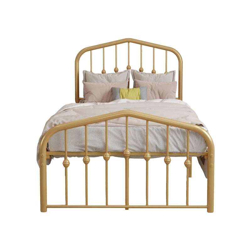Platform Metal Bed Frame with Headboard, Iron Slat Support