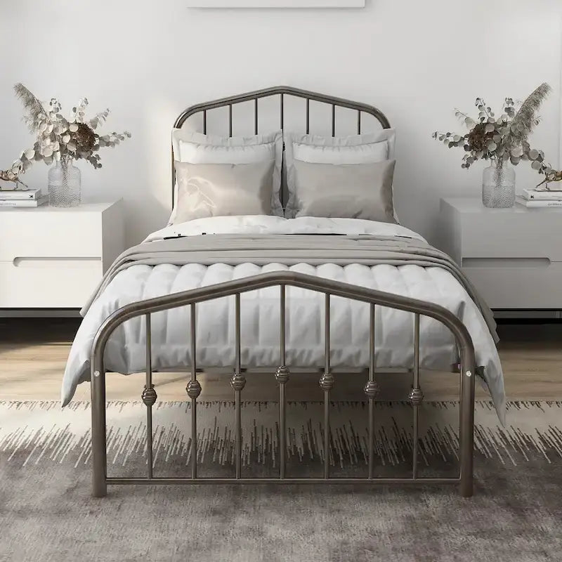Platform Metal Bed Frame with Headboard, Iron Slat Support
