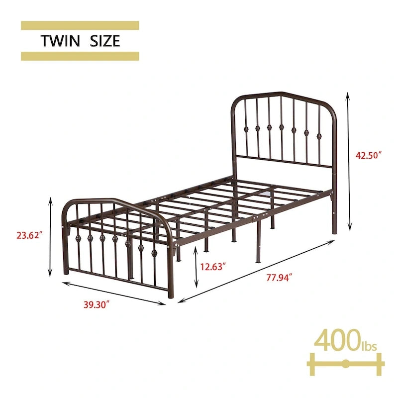 Platform Metal Bed Frame with Headboard, Iron Slat Support