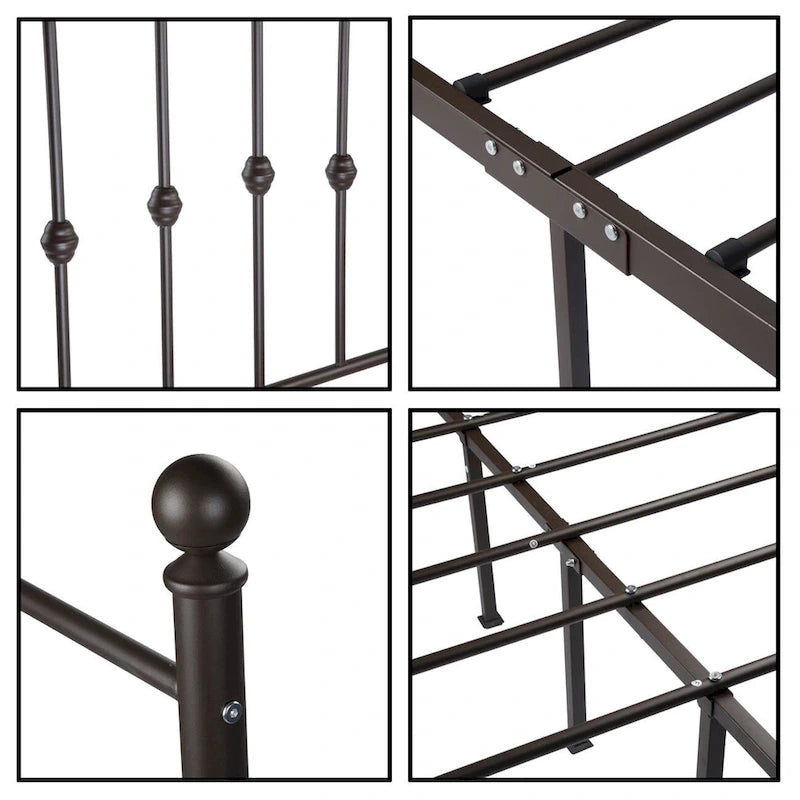 Platform Metal Bed Frame with Headboard, Iron Slat Support