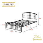 Platform Metal Bed Frame with Headboard, Iron Slat Support