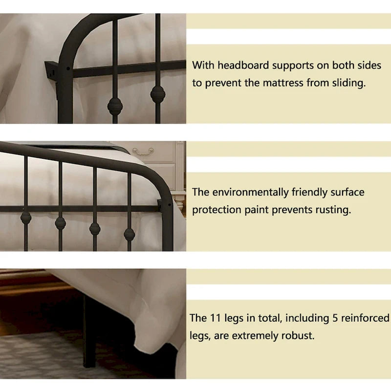 Platform Metal Bed Frame with Headboard, Iron Slat Support