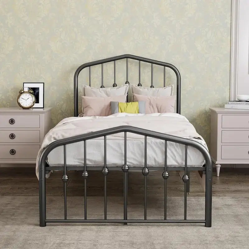 Platform Metal Bed Frame with Headboard, Iron Slat Support