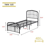 Platform Metal Bed Frame with Headboard, Iron Slat Support