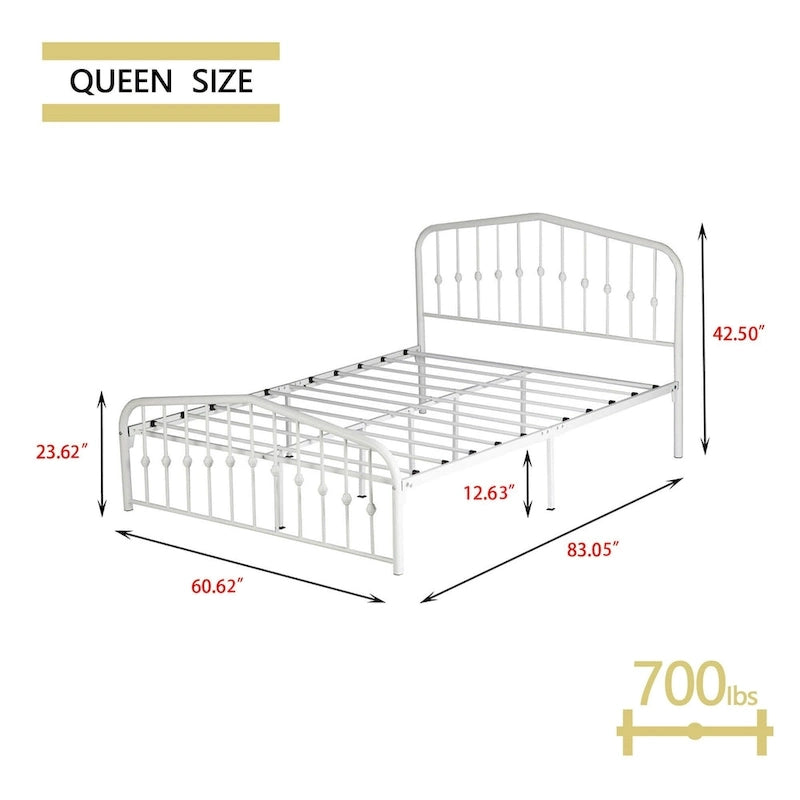 Platform Metal Bed Frame with Headboard, Iron Slat Support
