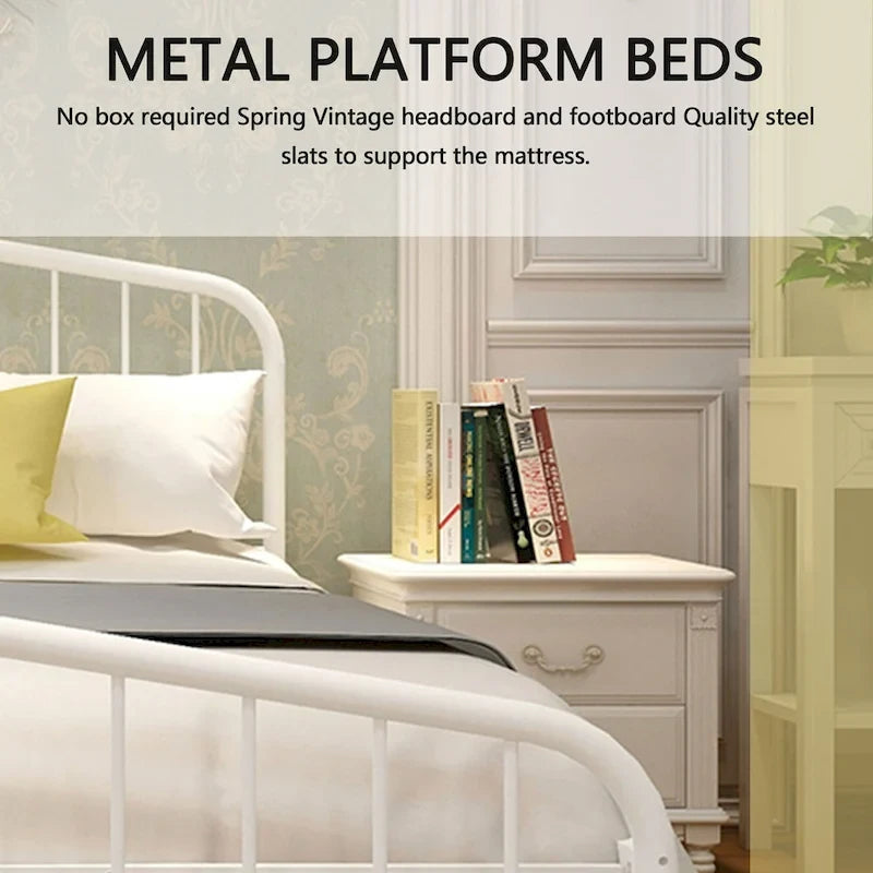 Platform Metal Bed Frame with Headboard, Iron Slat Support