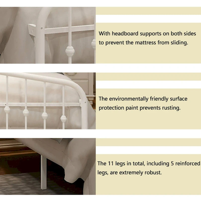 Platform Metal Bed Frame with Headboard, Iron Slat Support