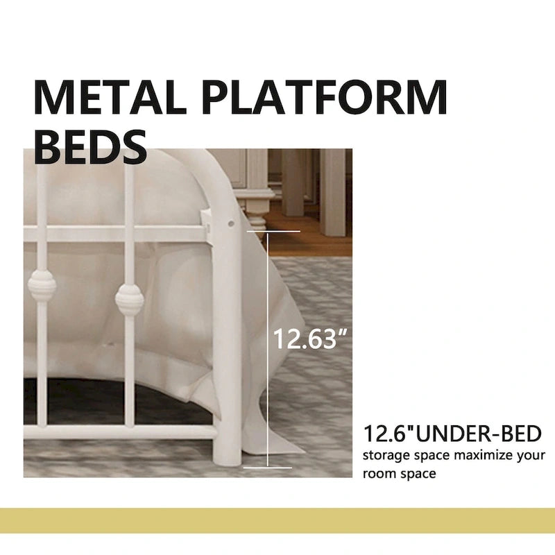 Platform Metal Bed Frame with Headboard, Iron Slat Support
