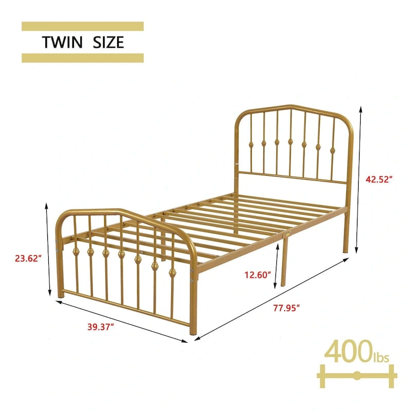 Platform Metal Bed Frame with Headboard, Iron Slat Support