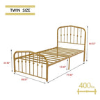 Platform Metal Bed Frame with Headboard, Iron Slat Support