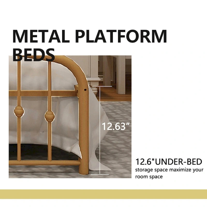 Platform Metal Bed Frame with Headboard, Iron Slat Support