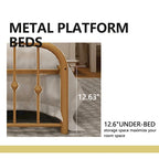 Platform Metal Bed Frame with Headboard, Iron Slat Support