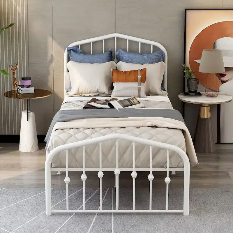 Platform Metal Bed Frame with Headboard, Iron Slat Support