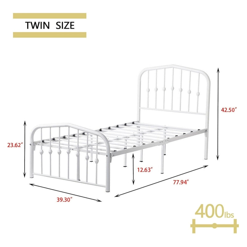 Platform Metal Bed Frame with Headboard, Iron Slat Support
