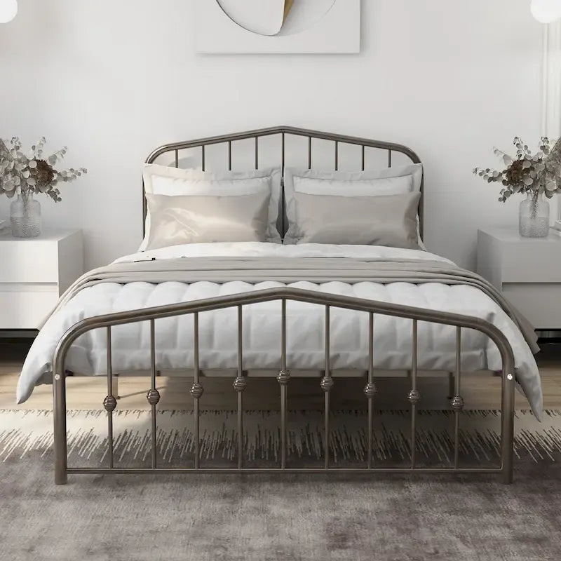 Platform Metal Bed Frame with Headboard, Iron Slat Support