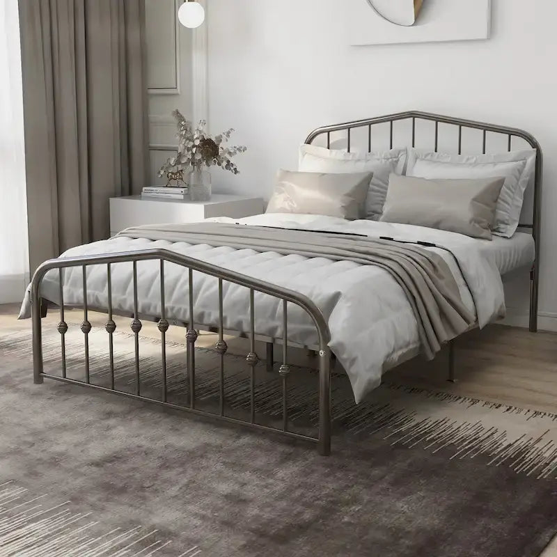 Platform Metal Bed Frame with Headboard, Iron Slat Support