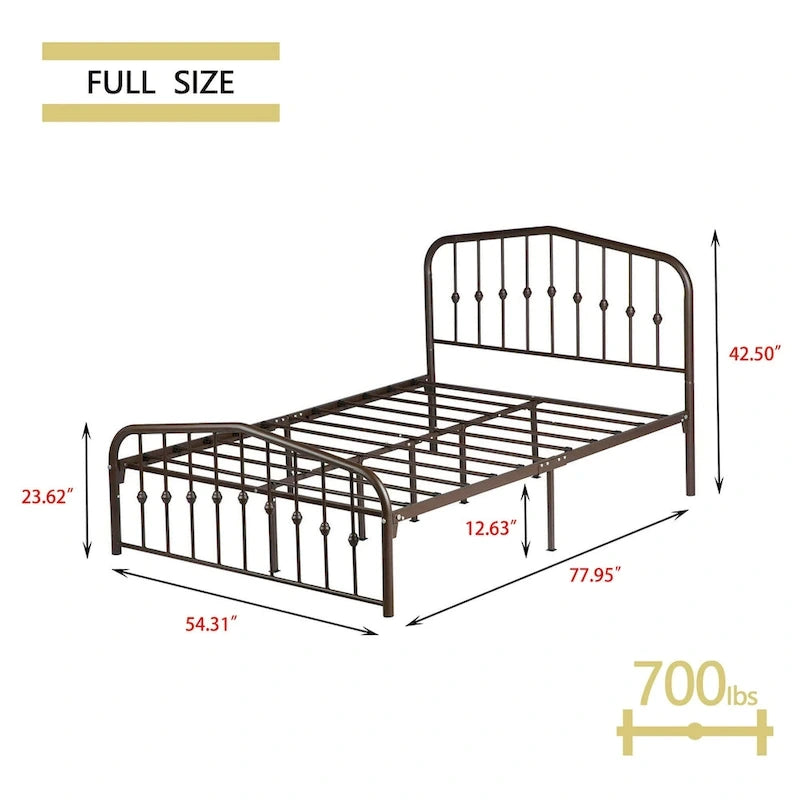 Platform Metal Bed Frame with Headboard, Iron Slat Support