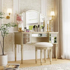  Makeup Vanity Table, 5 Drawers, Foldable Mirror, Stool Included